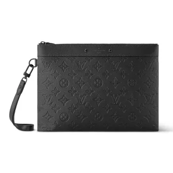 LOUIS VUITTON Leather Cow Leather Patchwork Trim Clutch Regular Men's Black
