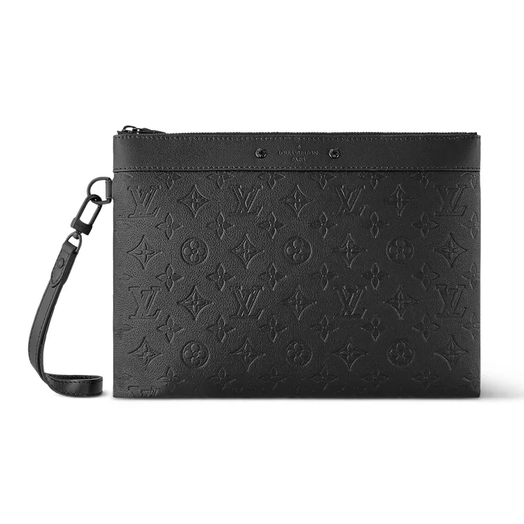 LOUIS VUITTON Leather Cow Leather Patchwork Trim Clutch Regular Men's Black-0