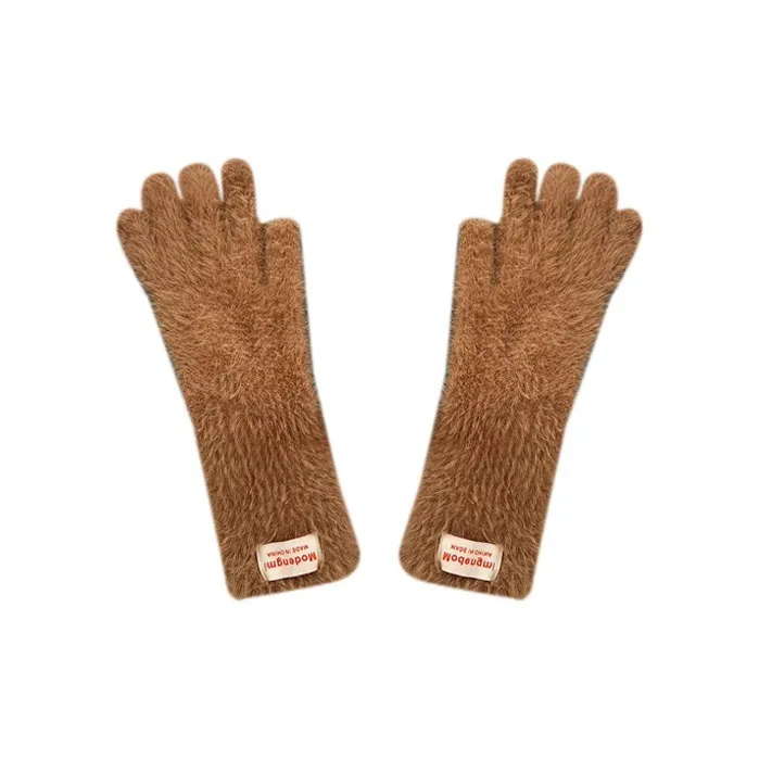 MUSTKOO Knitted Fabric Knit Gloves Women's Milk White-5
