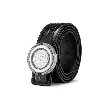 ROBERTA DI CAMERINO Crocodile Leather Belts Men's Black 3.45CM Writing A Greeting Card And Printing Photos