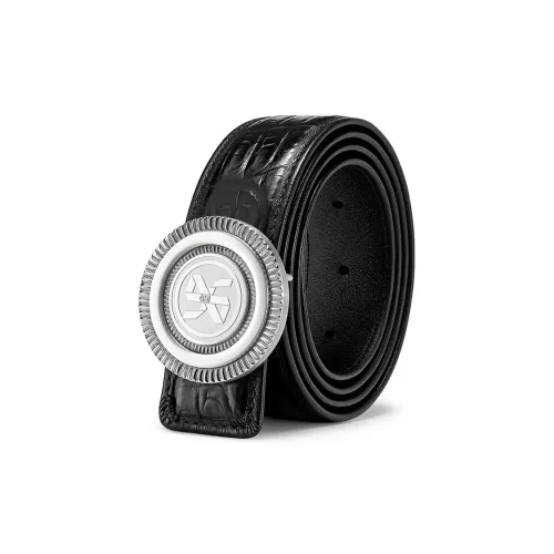 ROBERTA DI CAMERINO Crocodile Leather Belts Men's Black 3.45CM Writing A Greeting Card And Printing Photos