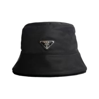 PRADA Recycled Nylon Wool Fur Bucket Hats Women's Black
