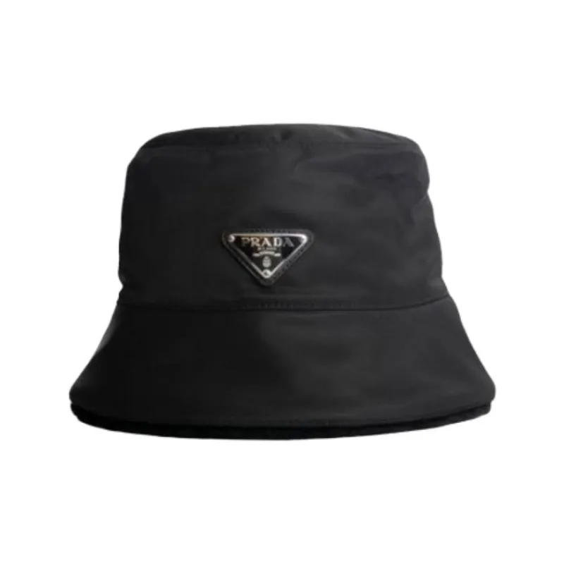 PRADA Recycled Nylon Wool Fur Bucket Hats Women's Black-0