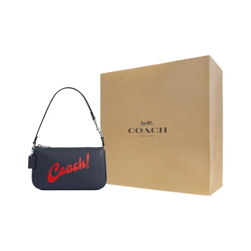 COACH Nolita Pebbled Leather One Shoulder Handbags Small Size Women's Silver & Denim-6