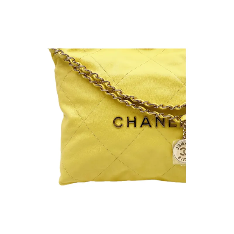 CHANEL 22Bag Grain Cow Leather Tote Bag, Shopping Bag, Portable Crossbody Bag, Shoulder Bag Trumpets Women's Yellow-2