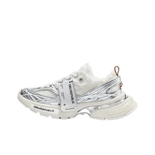 SMILEREPUBLIC Slip Resistant Height Increasing Low Top Chunky Sneakers Unisex Silver White