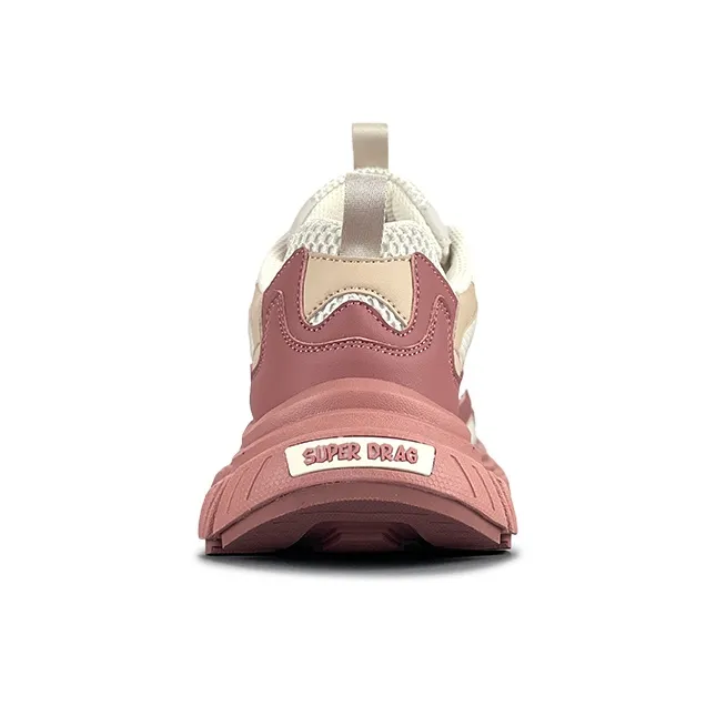 LuzaoT SUPER DRAG Cushioning Coverage Wear Resistant Slip Resistant Low Top Chunky Sneakers Women's Beige Pink Red-4