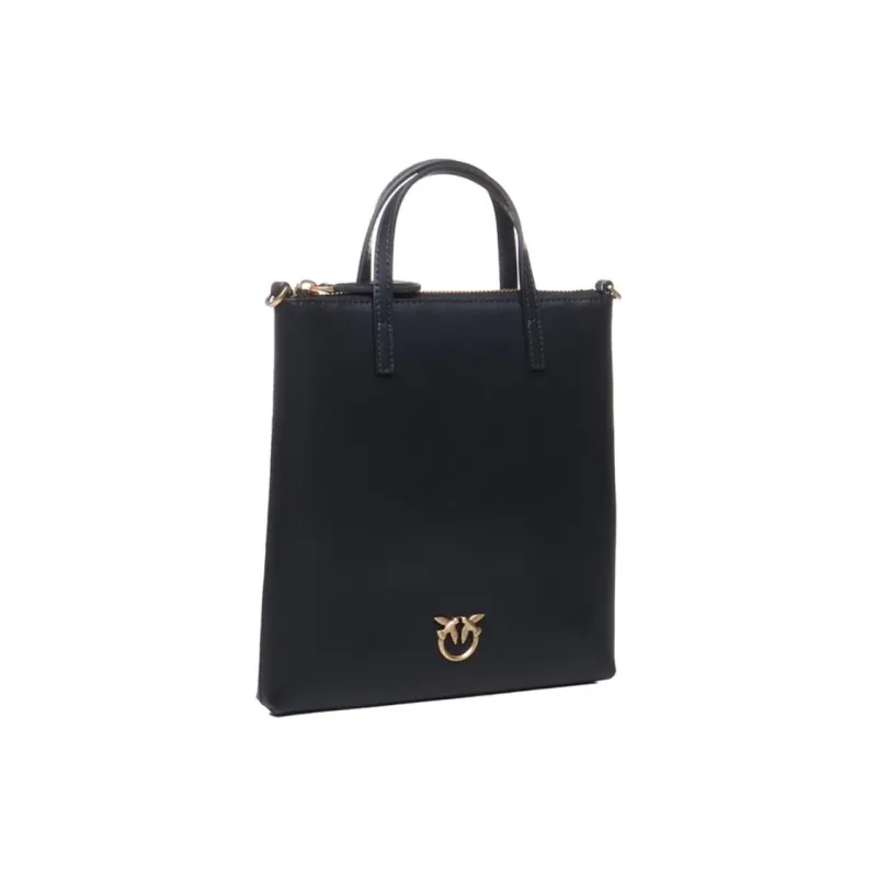 PINKO Calfskin Tote Bag, Shopping Bag, Shoulder Bag, Crossbody Bag, Handbag Trumpets Women's Black-2