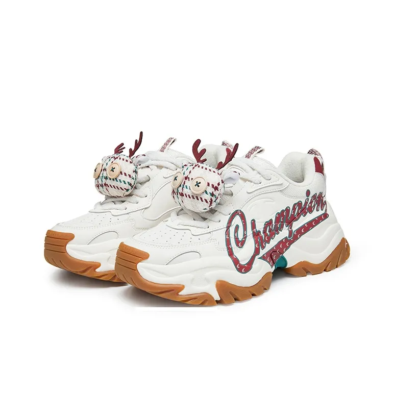 Champion Low Top Chunky Sneakers Women's Milk White/Team Red-2