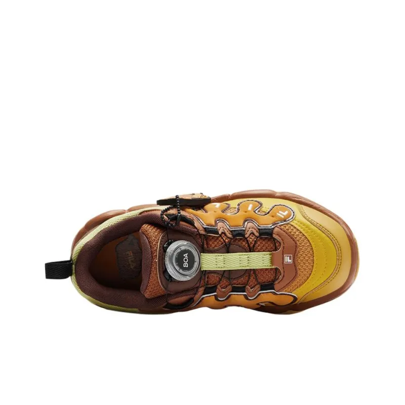FILA KIDS BOA Anti Slip Wear Resistant Low Top Children's Basketball Shoes Brown Yellow Teenagers-3