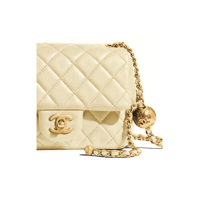 CHANEL Sheepskin Shoulder Bag, Crossbody Bag Women's Light Yellow-1