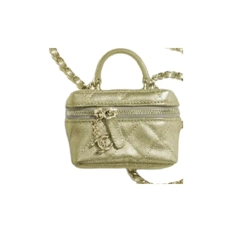 CHANEL Lychee Leather Box Bag, Handbag, Shoulder Bag, Crossbody Bag Trumpets Women's Gold-3