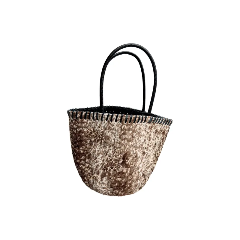 ZARA Cowhide Tote Bag Shopping Bag Handbag Mini Women's Brown & Black-3