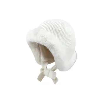 MUSTKOO Rabbit Fur Knitted Fabric Beanies Women's