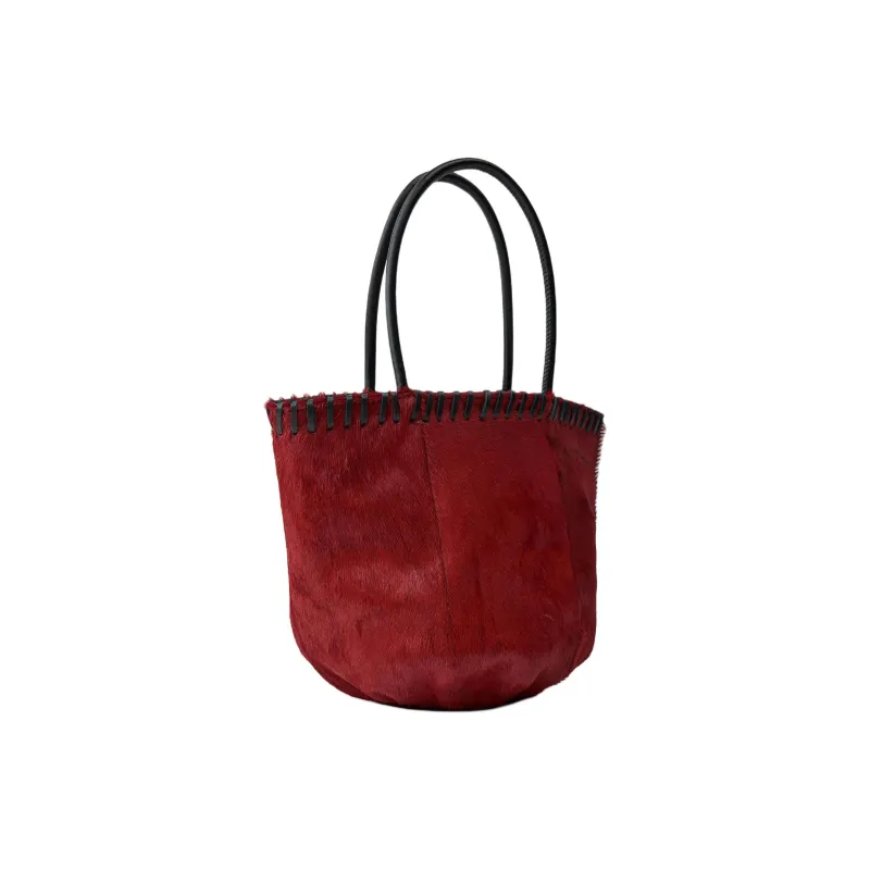 ZARA Cowhide Bucket Bags Handbags Mini Women's Red & Black-1