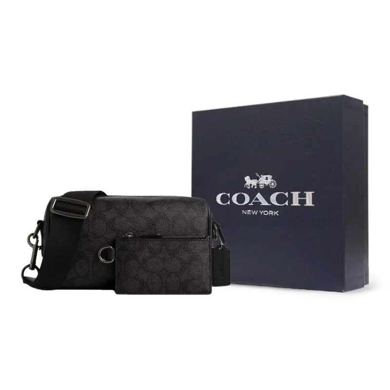 COACH Coated Canvas Shoulder Bag Crossbody Bag Small Size Men's Charcoal Black-6