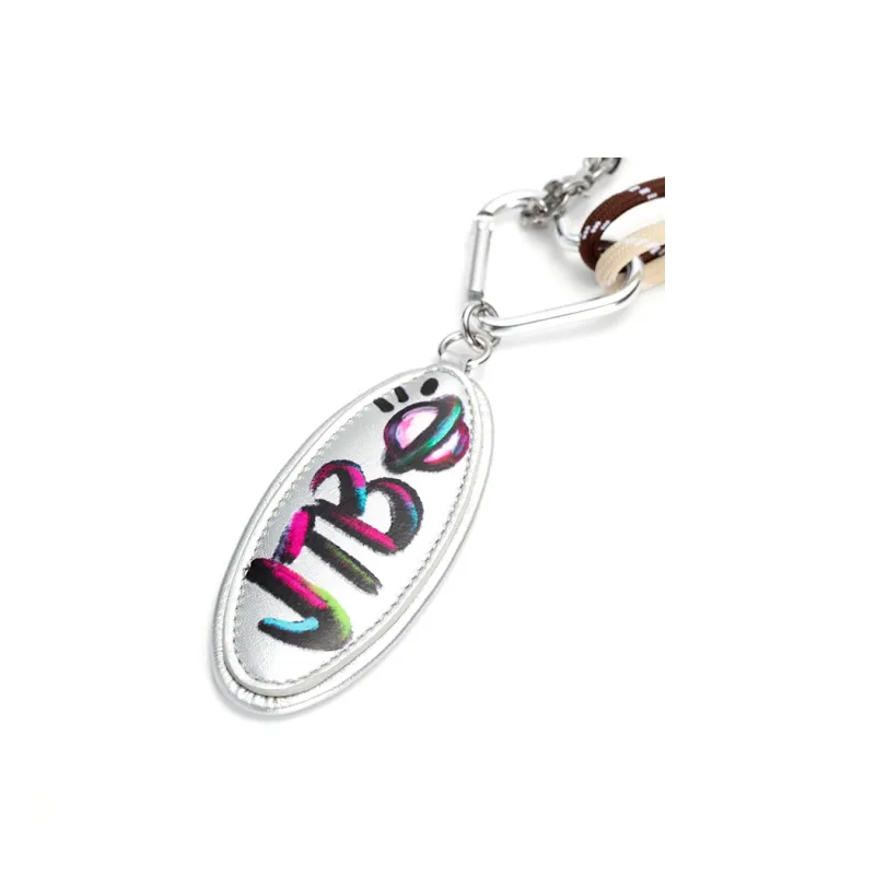 JELLYTOYBOY Zinc Alloy With Artificial Leather And Fabric Recombined Pendant Bag Accessories Unisex White-3