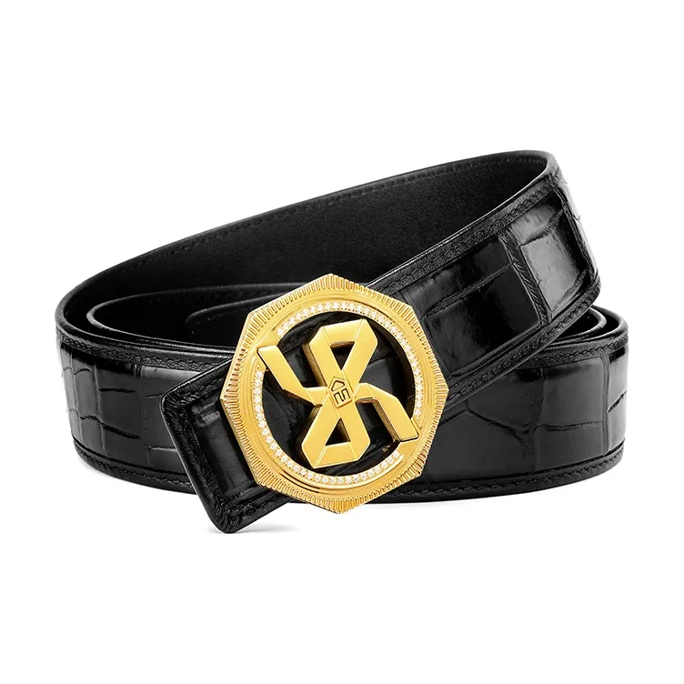 ROBERTA DI CAMERINO Crocodile Leather Belts Men's Black 3.45CM Writing A Greeting Card And Printing Photos-5