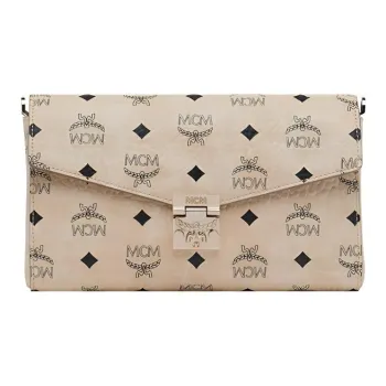 MCM Millie Visetos Artificial Leather Envelope Bag, Shoulder Bag, Crossbody Bag Medium Size Women's Beige