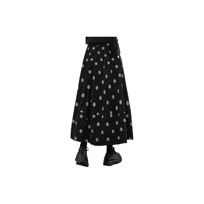 Cypress House Casual Long Skirt Women's Black Polka Dot-1