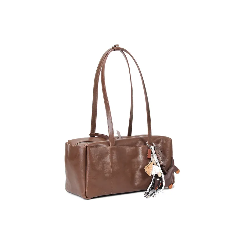 YOCAMU Vegetable Tanned Cow Leather Shoulder Bag Large Size Unisex Black Coffee-7