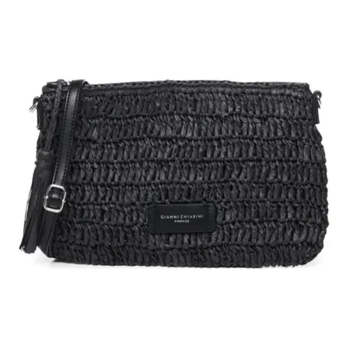GIANNI CHIARINI Raffia Straw Woven Crossbody Bag Shoulder Bag Women's Black