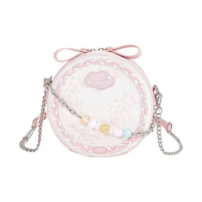 Miffy Synthetic Leather Round Bag, Shoulder Bag Small Size Women's Pink/Green-11