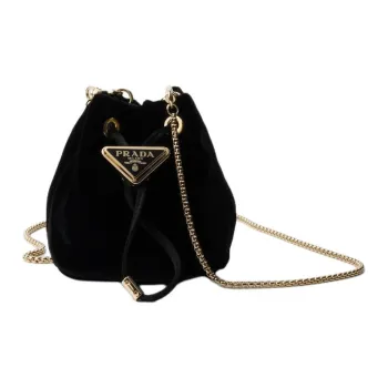 PRADA Velvet One Shoulder Crossbody Clutch Mini Women's Black