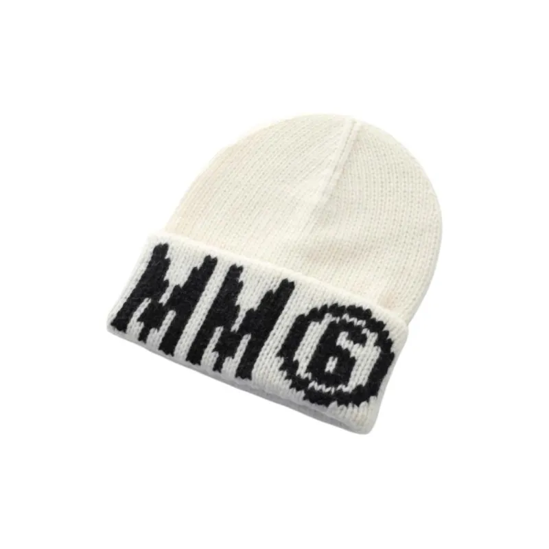 MM6 Maison Margiela Logo Intarsia Turn-Up Hem Beanie-3