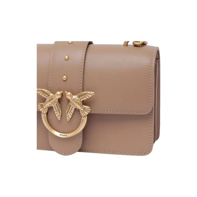 PINKO Leather Crossbody Bag Shoulder Bag Mini Women's Beige-4