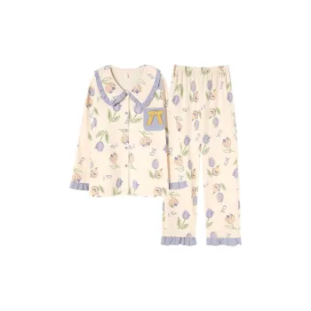 Ordifen Pajama Set Women's Noble Little Purple Flower
