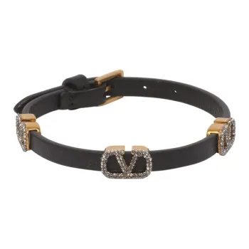 Valentino Brass Zinc Alloy Crystal Calfskin Bracelets Kids' Black