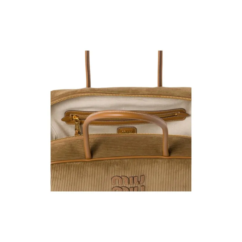 MIU MIU Fabric Handbag Women's Cinnamon-4