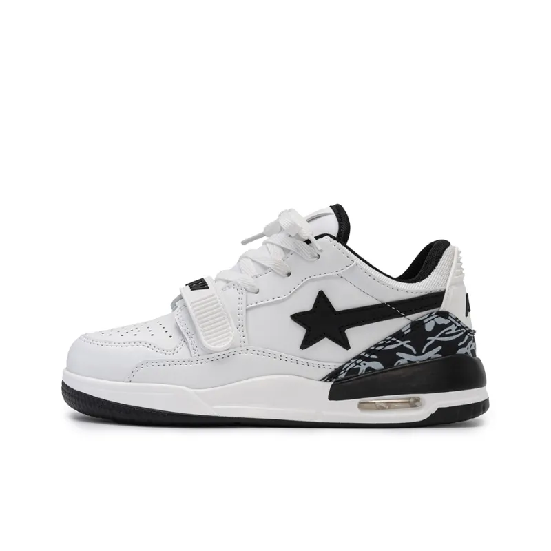 WELKIN&WZWJ Stars Collection White Sneakers Slip-Resistant Height Increasing Low-Top Skateboard Shoes Unisex-6
