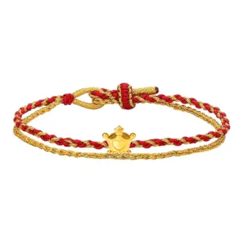 LOULANBOWUGUAN Girlish Heart Queen Crown Fortune Bead 999 Solid Gold Fixed Price Gold Bracelet Unisex