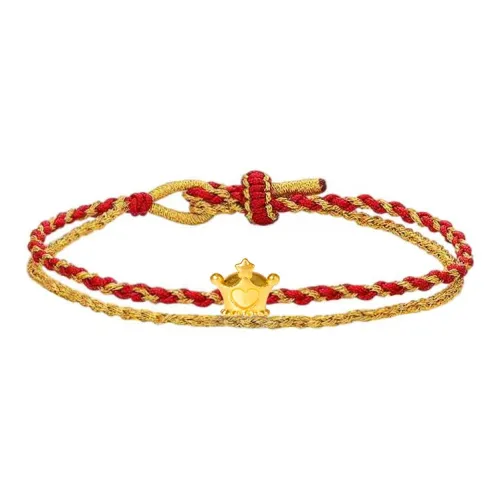 LOULANBOWUGUAN Girlish Heart Queen Crown Fortune Bead 999 Solid Gold Fixed Price Gold Bracelet Unisex