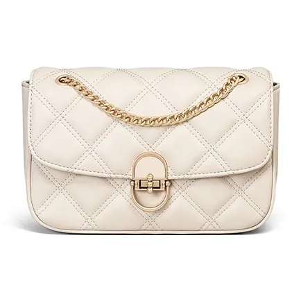 C°BANNER Cow Leather With Synthetic Leather One Shoulder Crossbody Chain Small Square Bag Regular Women's Ecru-3
