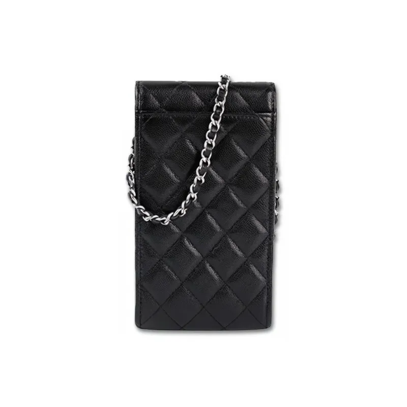 CHANEL 21K Winter Leather Crossbody Cell Phone Pouch Women's Black-2