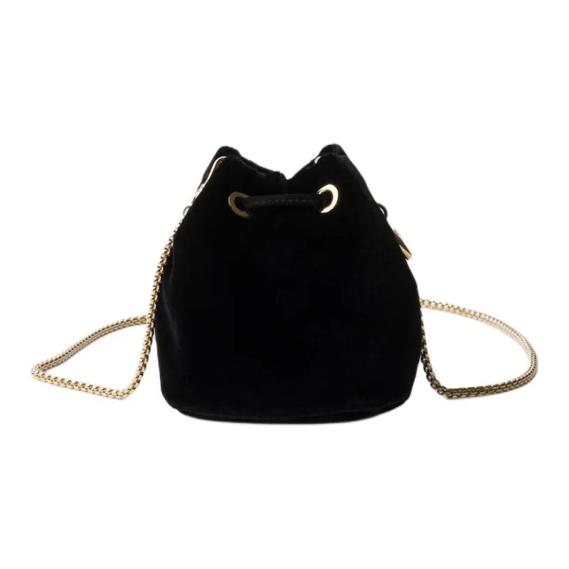 PRADA Velvet One Shoulder Crossbody Clutch Mini Women's Black-3