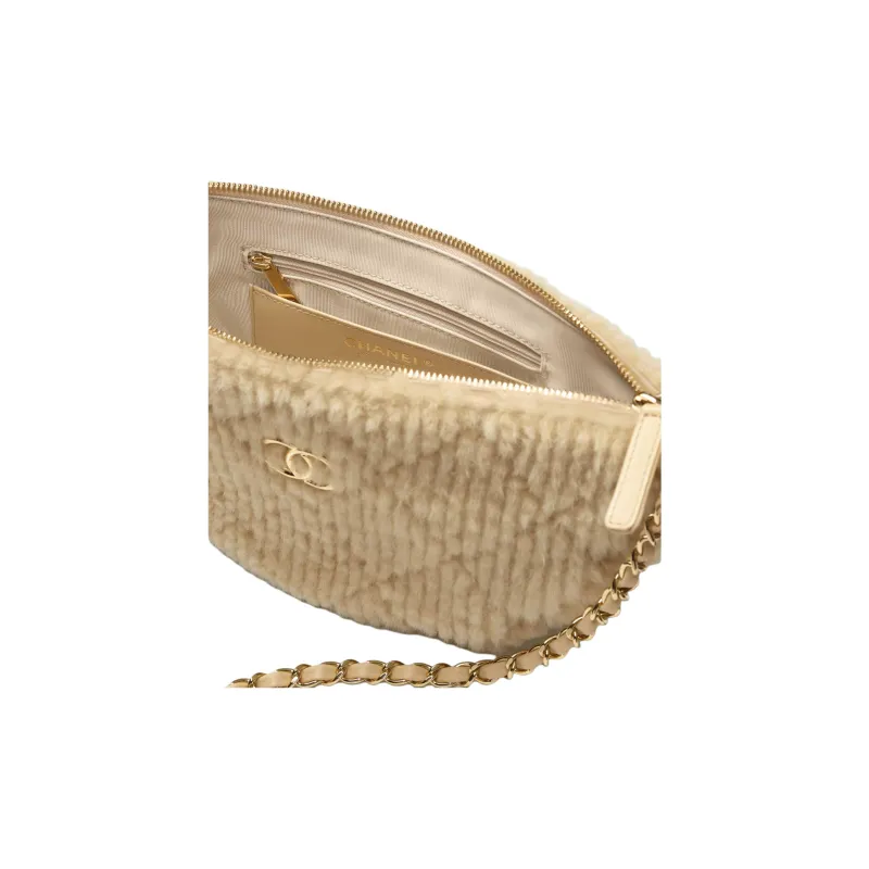 CHANEL Wool With Sheepskin Shoulder Bag, Crossbody Bag Tubas Women's Light Umber-2