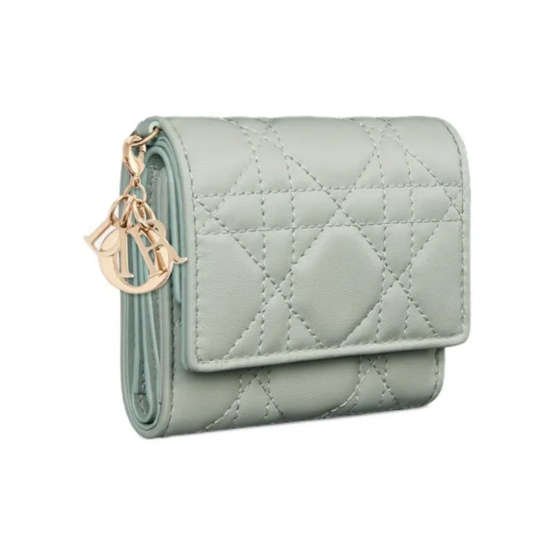 DIOR Lady Dior Soft Lambskin Handheld Card Holder Wallet Women's Bright Green-1