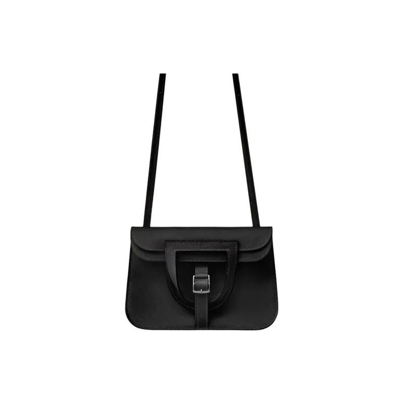HERMES Halzan Swift Leather Horseshoe Bag, Portable Crossbody Bag, Shoulder Bag Mini Unisex Mist Gray & Black-1