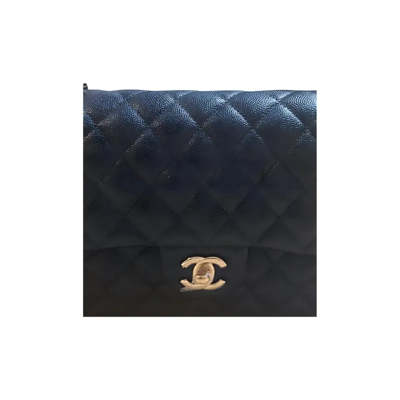 CHANEL Classic Flap CF Caviar Grain Calfskin Crossbody Bag, Shoulder Bag Medium Size Women's Dark Blue-3