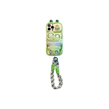 Sopi TPU Material Push Window Green Plush Frog Phone Cases Compatible With IPhone 16/15 Pro Max/Apple 13/14 Pro Max/12