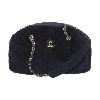 CHANEL Wool Bowling Bag, Handbag, Shoulder Bag Tubas Women's Black Blue