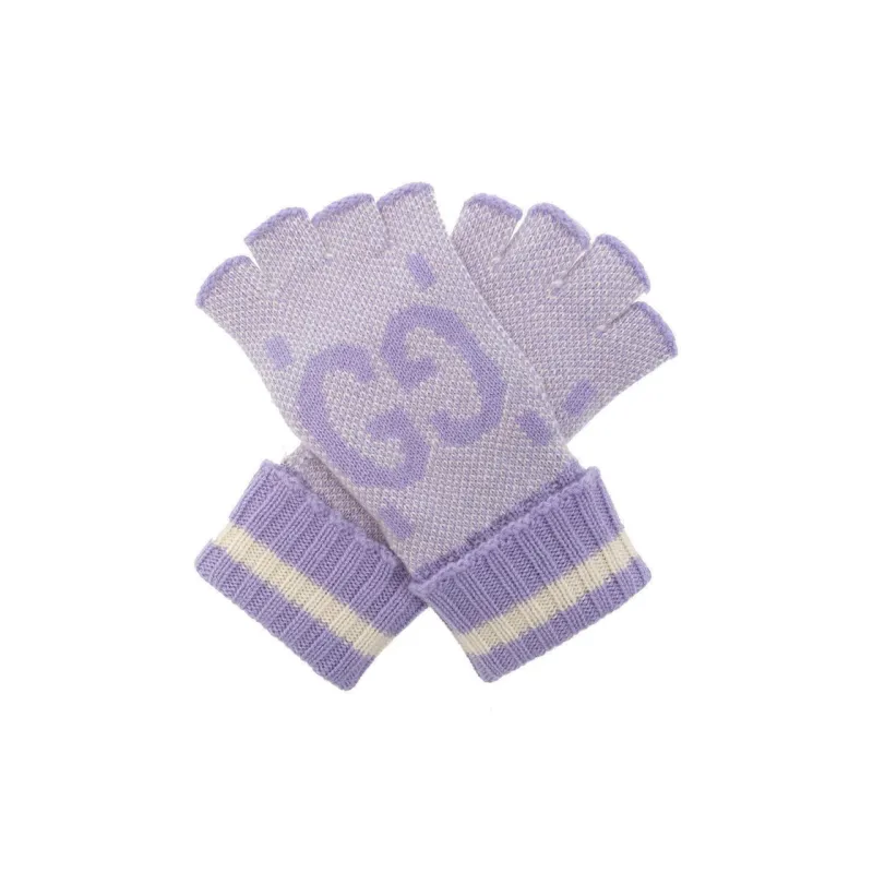 GUCCI Cashmere Knit Gloves Women's Purple-0