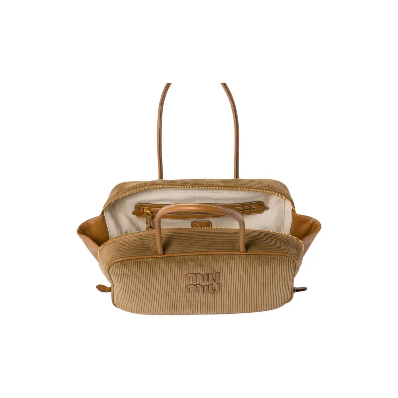 MIU MIU Fabric Handbag Women's Cinnamon-3
