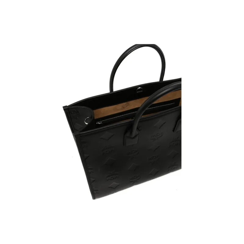 MCM Nappa Leather Tote Bag Shopping Bag Shoulder Bag Crossbody Bag Handbag Large Size Women's Black-2