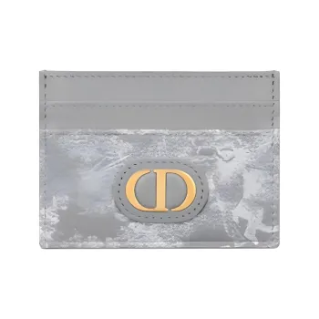 DIOR 30 Montaigne Cow Leather Jacquard Card Holder Women's Gray