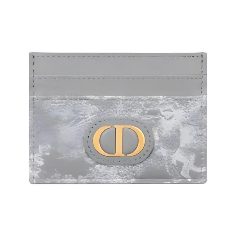 DIOR 30 Montaigne Cow Leather Jacquard Card Holder Women's Gray-0